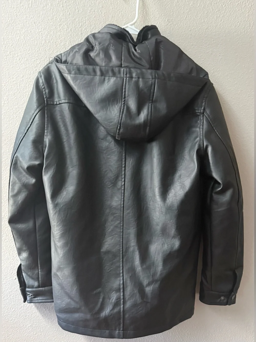 BV BOTTEGA VENETA REMOVEABLE HOOD FLAP POCKET ZIP UP FAUX LEATHER JACKET M~NWT